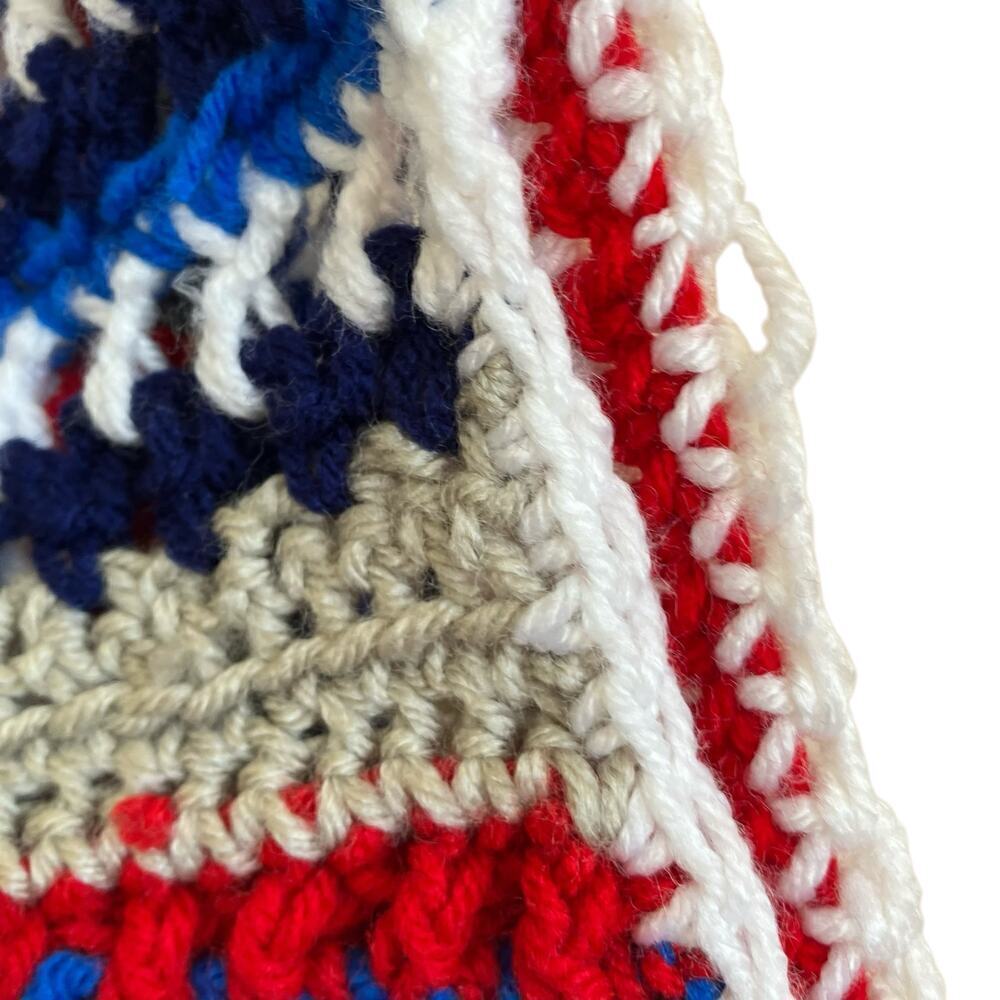 Handmade Boho Chunky Open Knit Crochet Poncho Patriotic Colors Textured OS - Picture 12 of 16